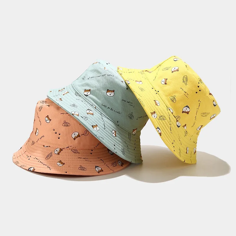 

Cotton Double Sided Cartoon Dog Print Bucket Hat Outdoor Travel Hat Sun Cap Hats for Men Women Fisherman Hat