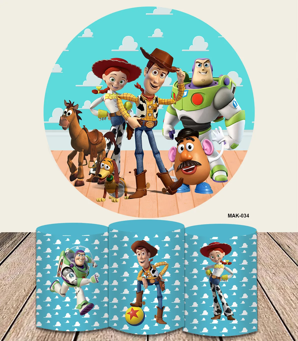 Disney Toy Story Round Circle Backdrop Clouds Sky Cylinder Background Children's Birthday Party Wall Decorations Table Cover