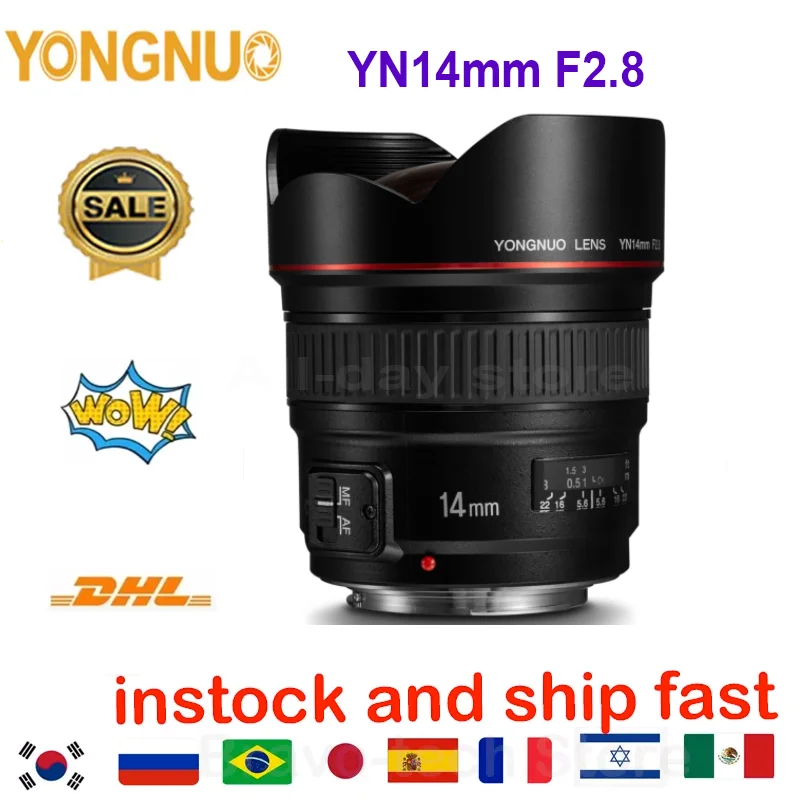 Объектив YONGNUO YN14mm F2.8 AF MF с автофокусом ультраширокоугольный объектив фокусным