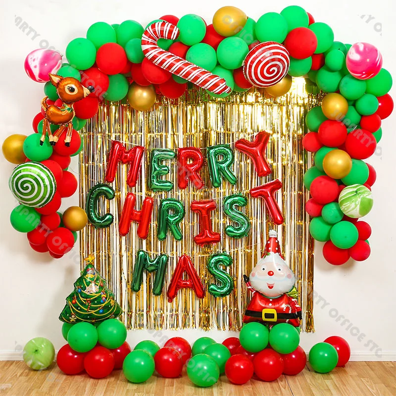 

143pcs Matte Green Red Balloon Garland Kit Santa Deer Tree Christmas Foil Balloon Gifts Balloons Arch New Year Decor Supplies