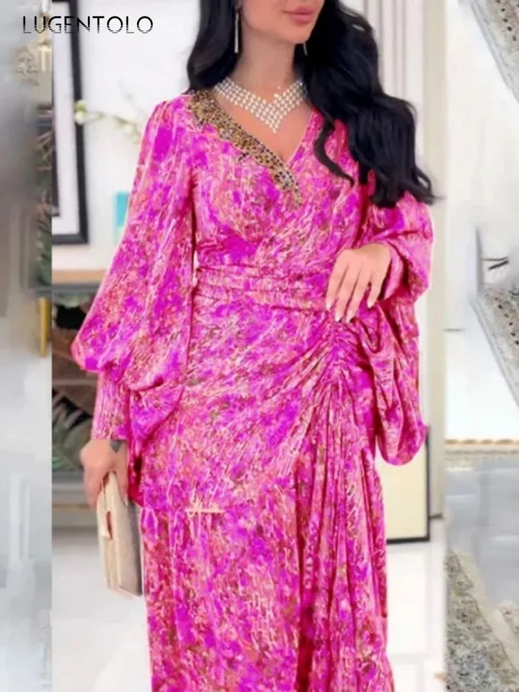 Женское богемное платье-макси с длинным рукавом и цветочным принтом