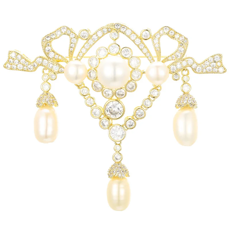 Fashion Temperament High-end Luxury Multi-match Corsage Natural Freshwater Pearl Tassel Zircon Brooches for Women Suit Coat Pins
