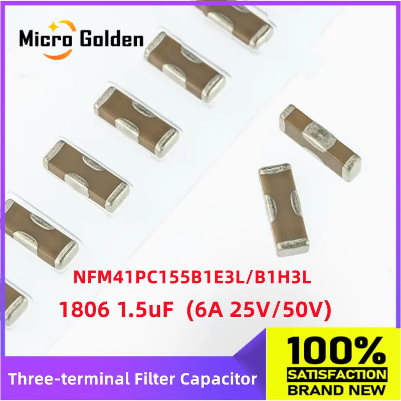 

(10pcs) 1806 1.5uF 6A 25V/50V 4516 SMD Three-terminal Filter Capacitor NFM41PC155B1E3L/B1H3L EMI Static Noise Filter Capacitor