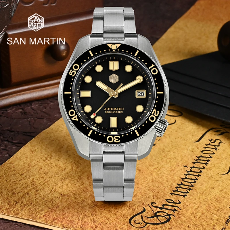 

Роскошные винтажные мужские часы для дайвинга San Martin 44 мм MM300 NH35 с позолоченным циферблатом, автоматические механические водонепроницаемые часы с сапфировым стеклом 300 м C3 Reloj