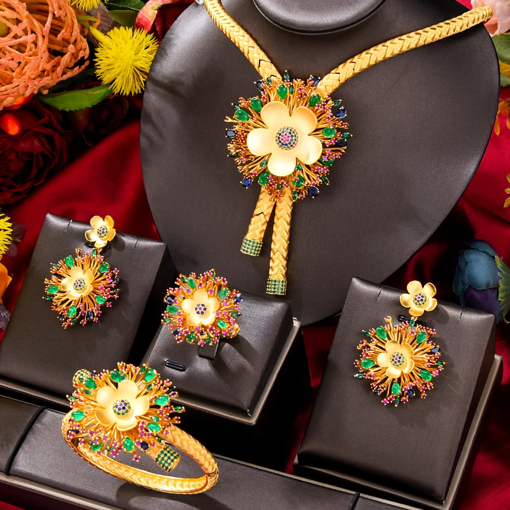 

Missvikki Luxury Gorgeous Dubai Necklace Bangle Earrings Ring Jewelry Sets 4pcs Trendy Shiny Gift For Women Wedding High Quality