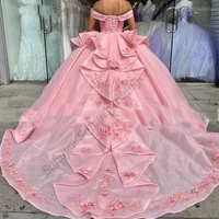 charming ball gown quinceanera dress 2022 tulle and organza appliques crysta abendkleider long pink sleeveless 15 year old