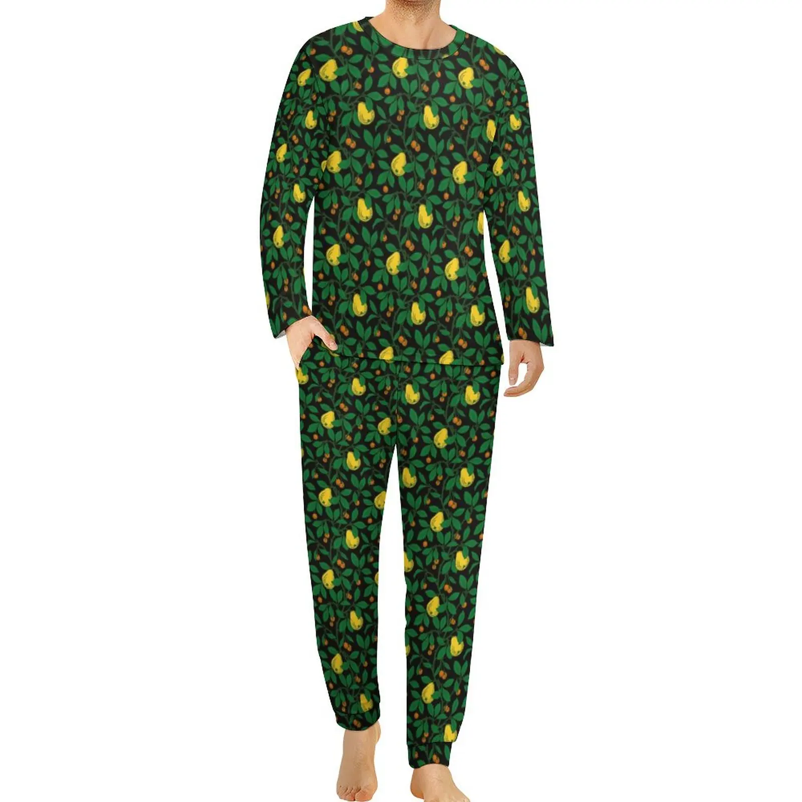 Natural Fruit Tree Pajamas Spring 2 Pieces Vintage Greenery Cute Pajamas Set Man Long Sleeve Home Pattern Home Suit Large Size