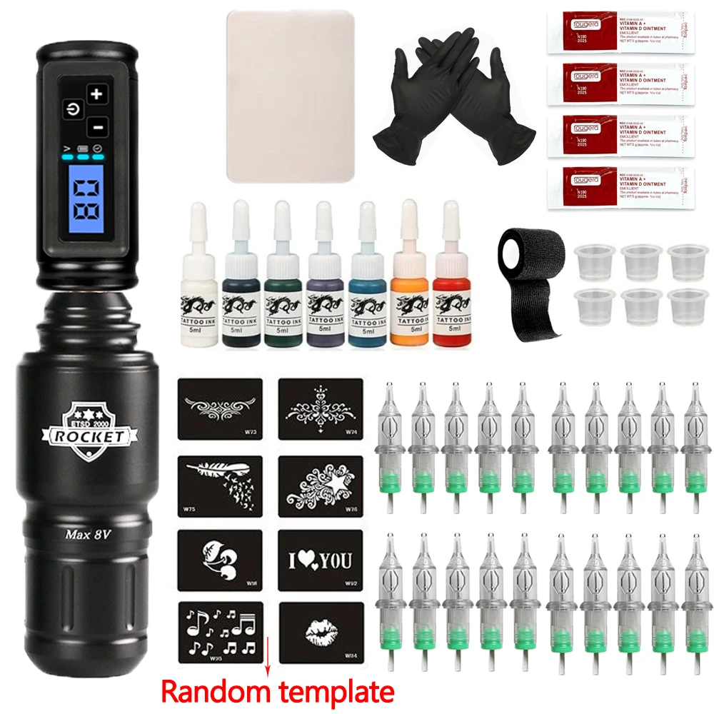 Tattoo Machine Set Complete Mini Rocket Rotary Pen Suit Cartridge Needles Wireless Tattoo Power Supply Professional Makeup Kit