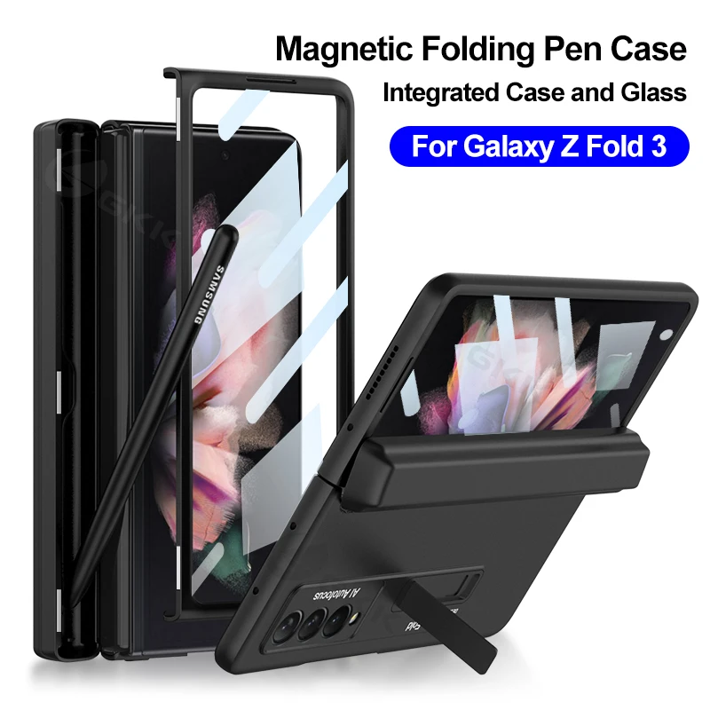 

GKK Original Magnetic Hinge Pen Case For Galaxy Z Fold 3 Case Back Screen Glass Holder Cover For Samsung Galaxy Z Fold3 No Pen