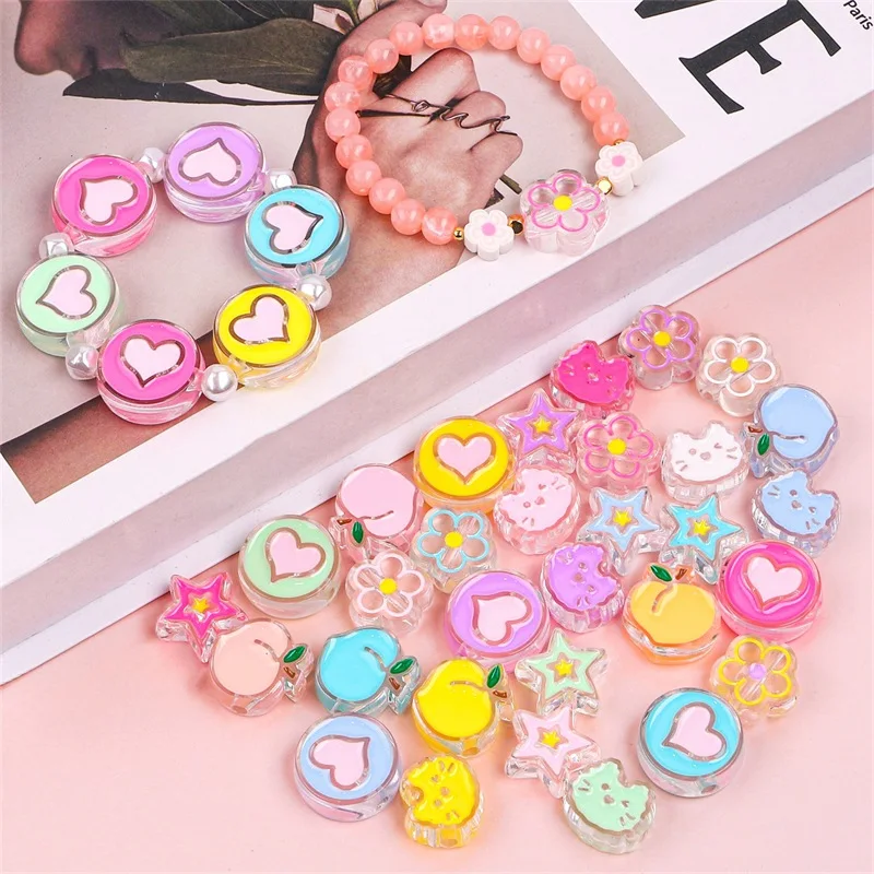 

2022 New Color Acrylic Big Beads Animal Flower Cartoon Enamel Loose Beads for Making Bracelet Pendant Jewelry Accessories