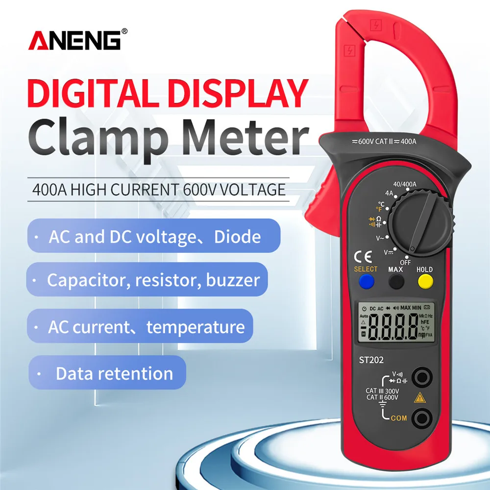 

ST202 Smart Digital Clamp Multimeter Resistance Ohm Transistor Testers AC/DC Current Voltmeter Lcr Clamp Meter with Temperature