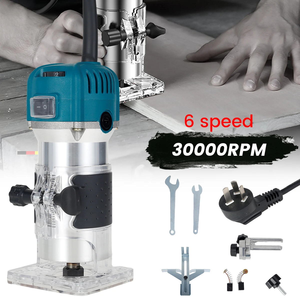 

800W Wood Router Tool Woodworking Electric Trimmer 30000RPM 6 Variable Speed Wood Milling Engraving Slotting Trimming Machine