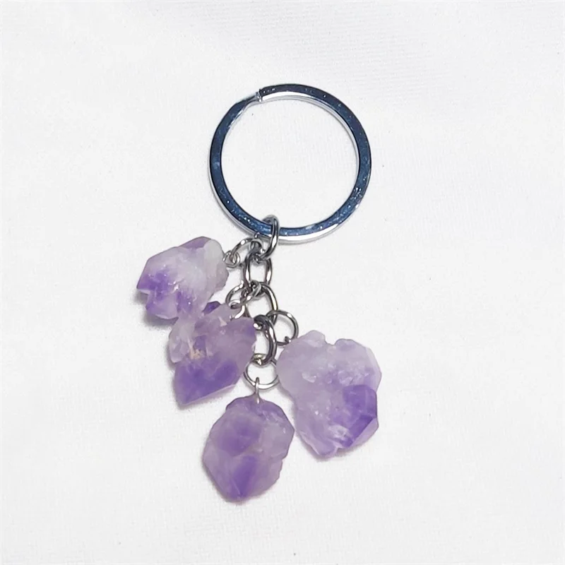 

12pcs Natural Rough Raw Ore Stone Set Key Ring Amethyst Crystal Quartz Keychain Holder Mineral Keyring Jewelry