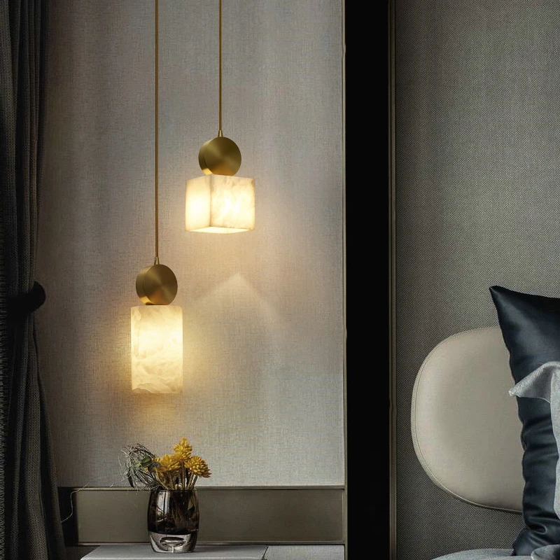 

Creativity Copper Small Pendant Simple Nordic Bedroom Bedside Lamp Indoor Decoration Modern Luxury Marble Single Chandelier