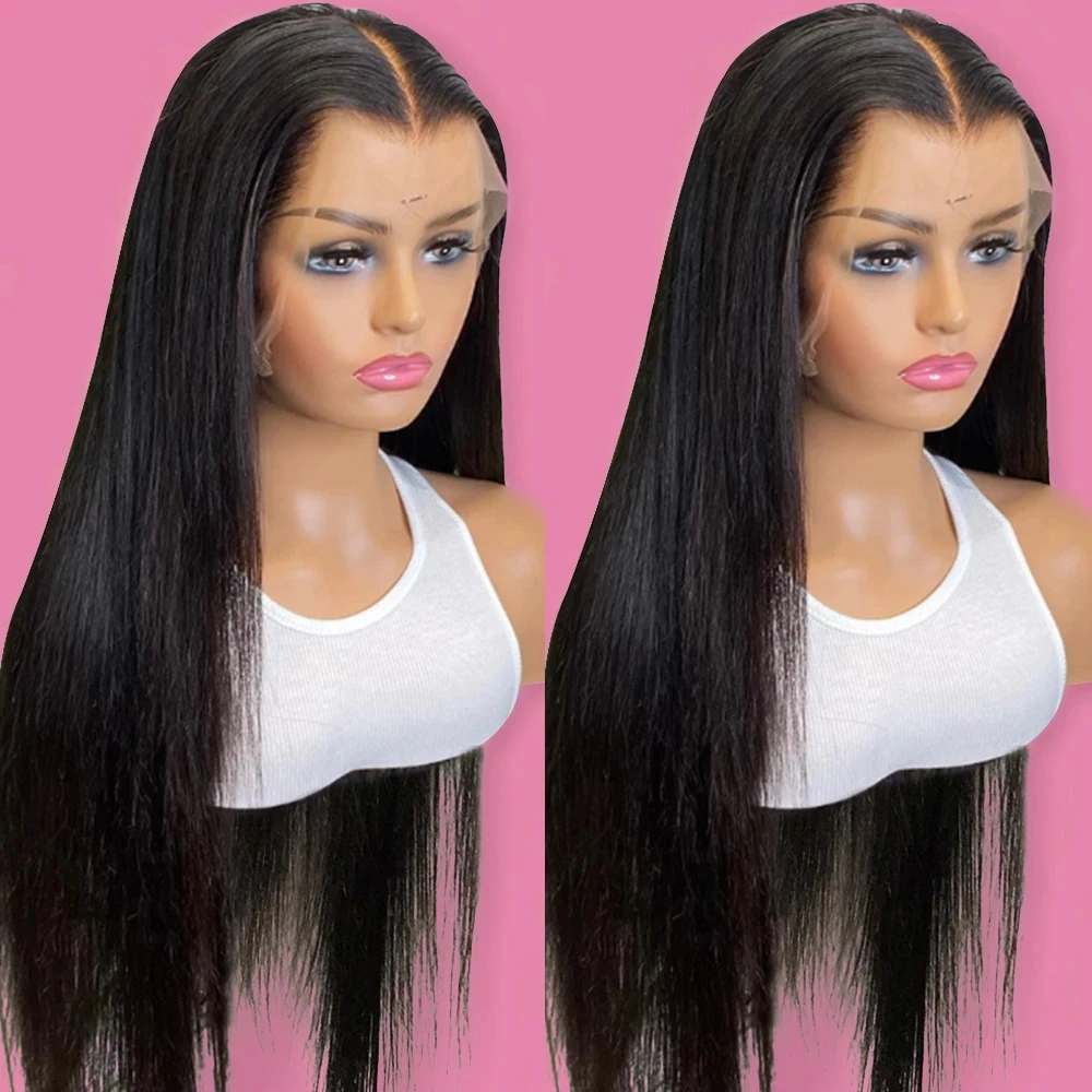 

13X4 Natural Black Straight 360 Lace Frontal Wig For Women Pre Plucked Glueless Lace Front Human Hair Remy Brazilian Closure Wig