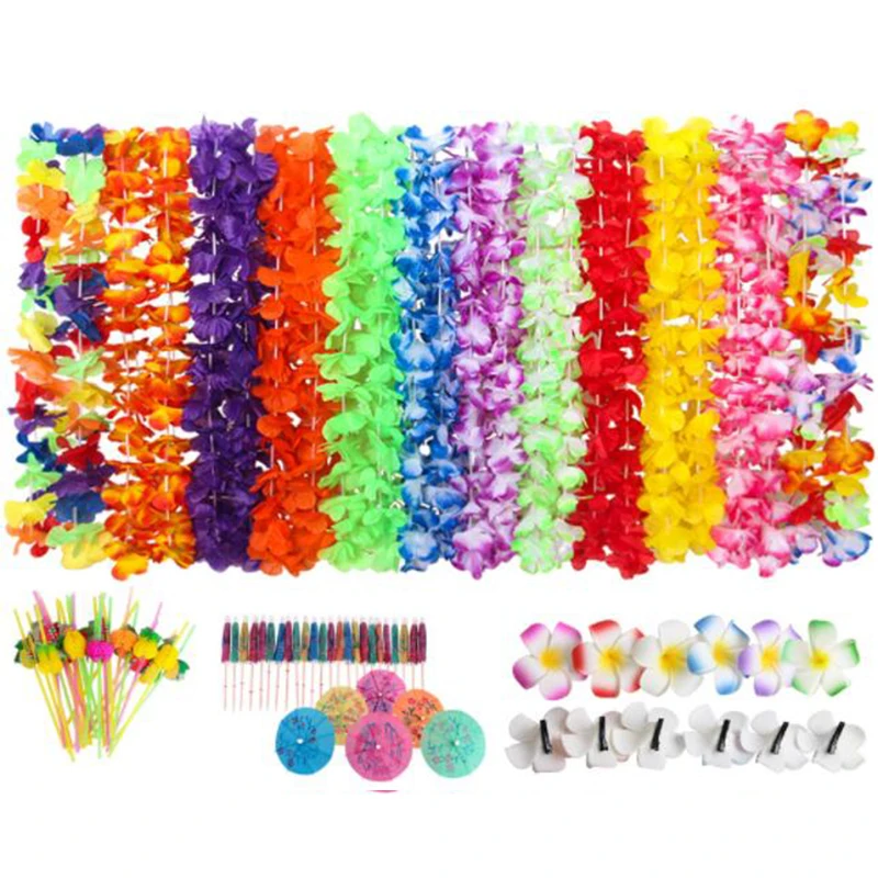 

50pcs Hawaiian Leis Artificial Necklace Hawaii Garland Christmas Fake Floral Leis Party Beach Fun Wreath Diy Gift Decor