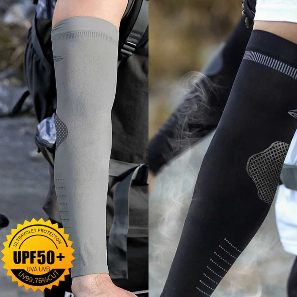 

2Pcs Unisex UPF50+ Quick-dry Cooling Sleeve for Running Camping Golf (Black + Grey)