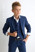 blue boys formal wear suits for boy jacketpantsvestnotch lapel baby kids formal suit wedding party blazer sets