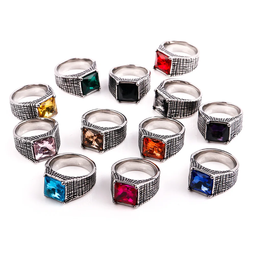 

Multi Color Vintage Punk Blue Stone Ring For Men Fashion Hip Hop Rock Stainless Steel Simple Black Stone Ring Jewelry Gift