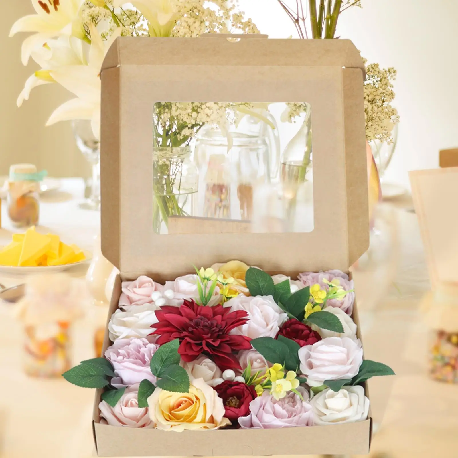 

Искусственные цветы, набор коробок, искусственные розы, пионы, розы, букеты для цветов, композиции, центральные части торта, целующиеся шары,...