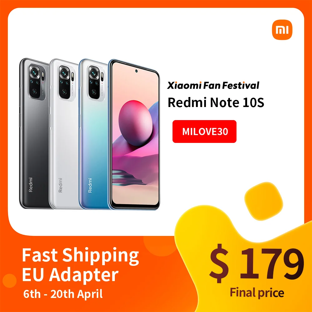  Xiaomi Redmi Note 10S глобальная версия 6 ГБ + 64 Гб/128 ГБ, Helio G95 AMOLED, DotDisplay, 33 Вт, быстрая зарядка 