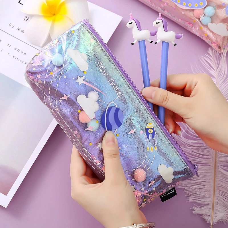 

Korean Laser Pencil Cases with Sequins Water Proof Stationery Gorgeous Durable Pencil Box for Student Gift School Supplies
