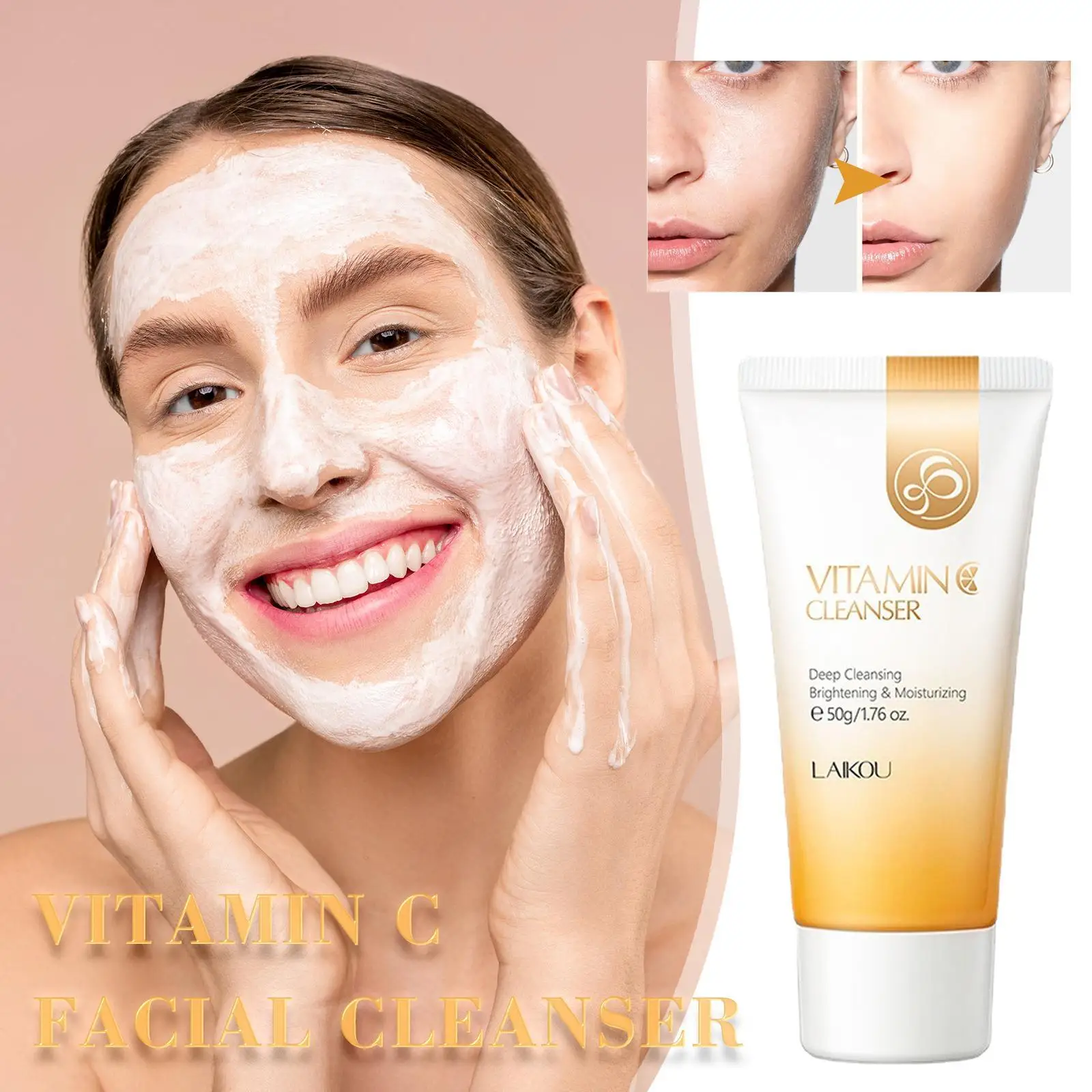 

50g Vitamin C Facial Cleanser Whitening Moisturizing Deep Cleansing Foam Dense Amino Acid Gentle Cleanser Face Skin Care