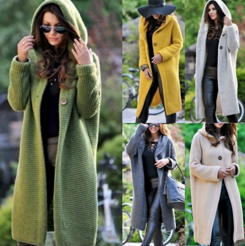 

2020 весна осень зима женский однотонный длинный свитер Свободный вязаный кардиган с капюшоном пальто Офисная Леди размера плюс 5XL