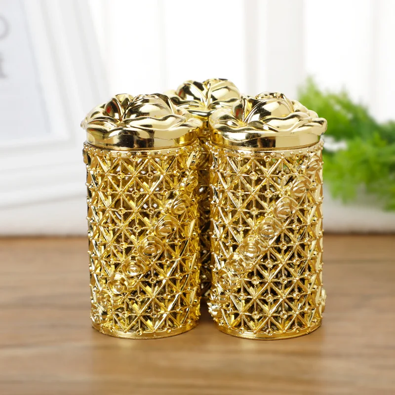 

Electroplating Gold Silver Rose Flower Candy Box European NewSstyle Wedding Round Candy Box Creative Retro Candy Box