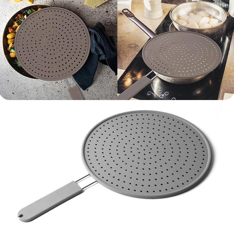 Силиконовый кухонный теплостойкий экран для защиты от брызг масла с ручкой