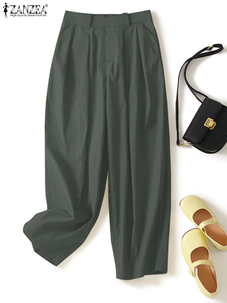

Брюки ZANZEA женские с широкими штанинами, винтажные повседневные свободные брюки в стиле палаццо, офисные костюмы для работы, 2022