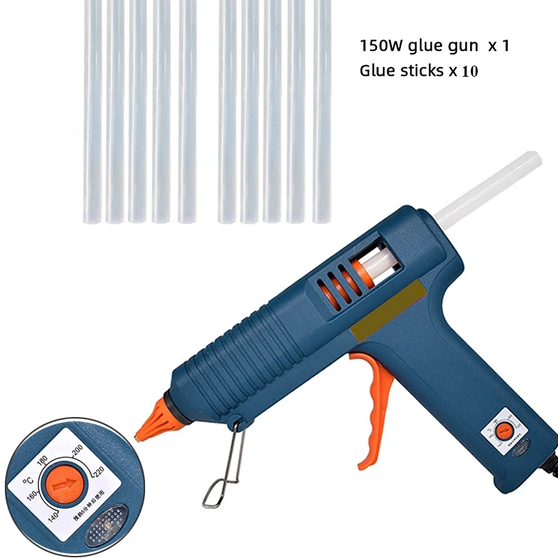

150W Hot Glue Gun Tool Kit Temperature Adjustment Silicone Gun For Crafts Repair DIY Use 11mm Glue Sticks Pure Copper Nozzle