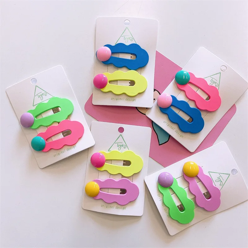 

2pcs Korean Children Fluorescence Geometric Ruffle Hair Pin Barrettes Colorful Hair Clips Headwear Girls Kids Hair Accessories