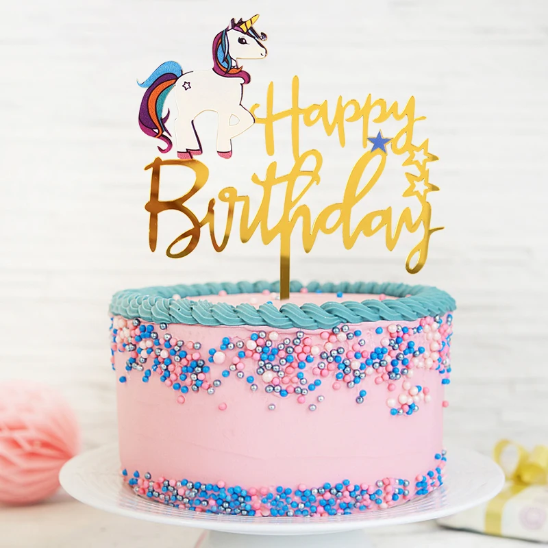 

Cartoon Unicorn Acrylic Cake Topper Happy Birthday Cake Decoration for Rainbow Unicorn Birthday Party Baby Shower Favor Supplies