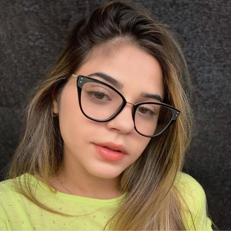 

95792 TR90 Metal Eyeglass Frame Women's Learning Office Anti Blue Light Glasses Vintage Cat Eye Computer Goggles