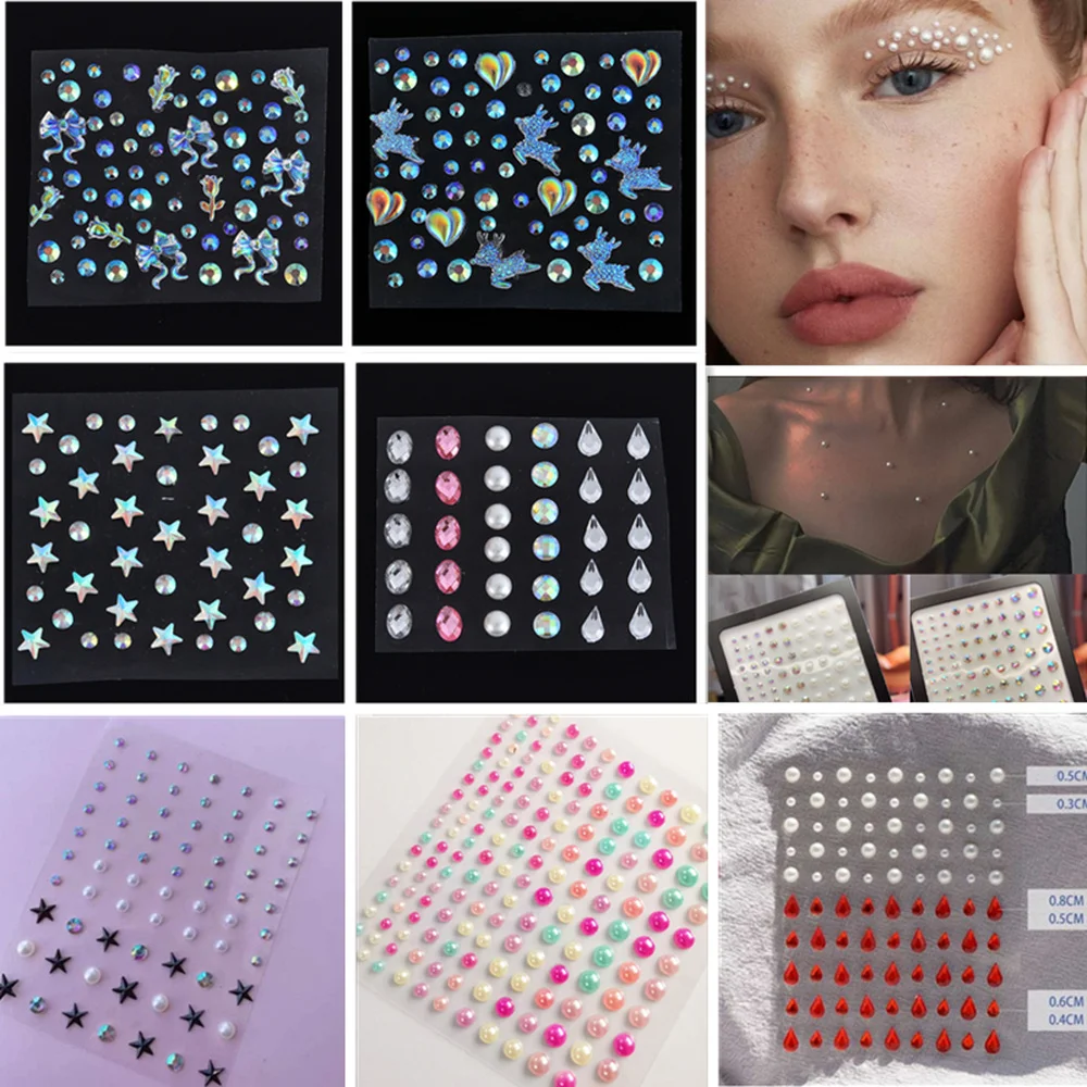 Crystal Face Jewels Rhinestones Body Makeup Stickers Face Gems Glitter Face Sticker for Festival Party Face Body Dress UP Decor