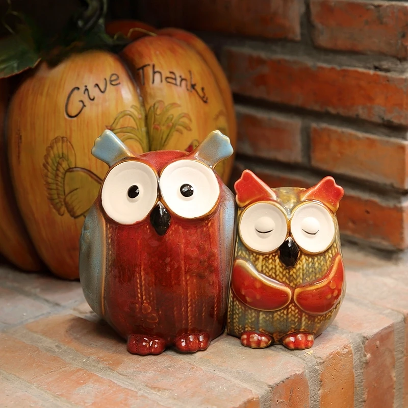 

Ceramic Glazed Colorful Owl Desktop Decoration Hand Painting Multicolor Large Eyes Owl Piggy Bank Sublimation Ceramic Ornaments