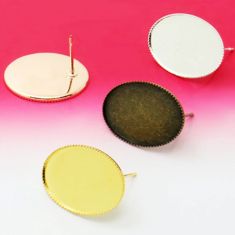 

20pcs Copper Blank Earring Base Cabochon Cameo Base 10*14/13*18/18*25mm Flat Earring Setting Supplies For Jewelry Making