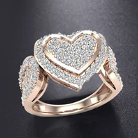 luxury fashion rose gold color love heart inlaid full circle crystal rings for women engagement ring jewelry whole sale