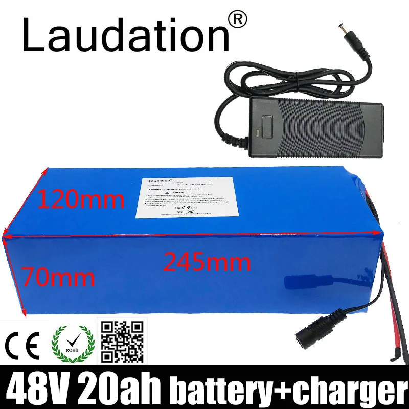 

Laudation Electric Bike 48v 20ah Battery 18650 Rechargeable Battery Pack With 2A Charger Built-in 15A BMS For Electric Bicycles