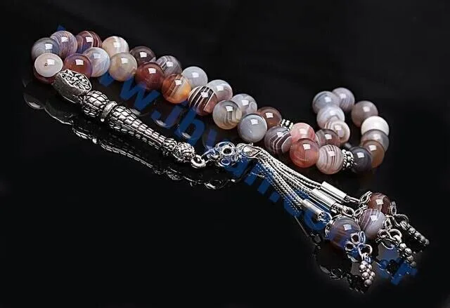 IQRAH Agate (Bostwana) Stone Rosary (925 Sterling Lunar)