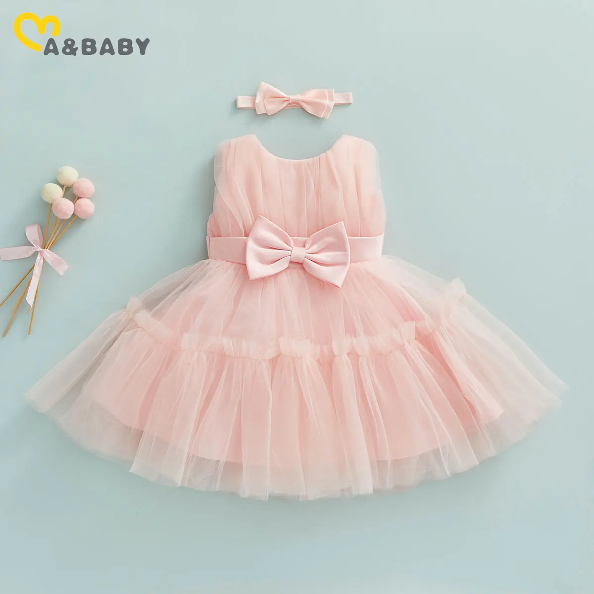 

ma&baby 6M-5Years Toddler Infant Kid Girl Dress Bow Tulle Tutu Party Wedding Birthday Dresses For Girls Children Summer Clothing