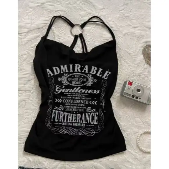 Готический укороченный топ Harajuku Femme одежда винтажная уличная тонкий слинг с