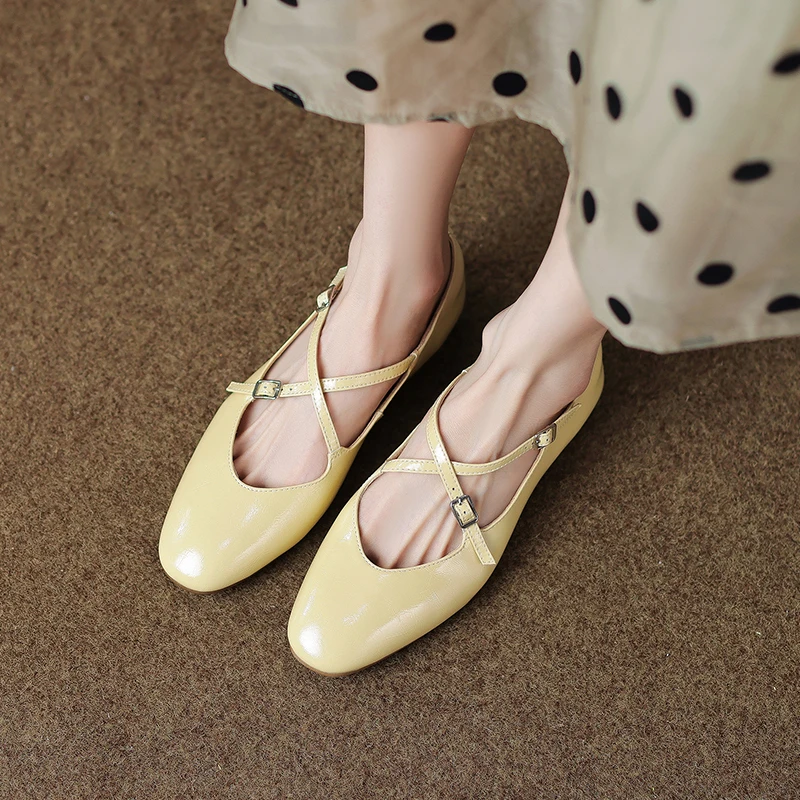 Genuine Leather Silver Flats Women Soft Comfortable Mary Janes Shoes Girls 2022 Autumn New Shallow Slip on Beige Zapatos Mujer