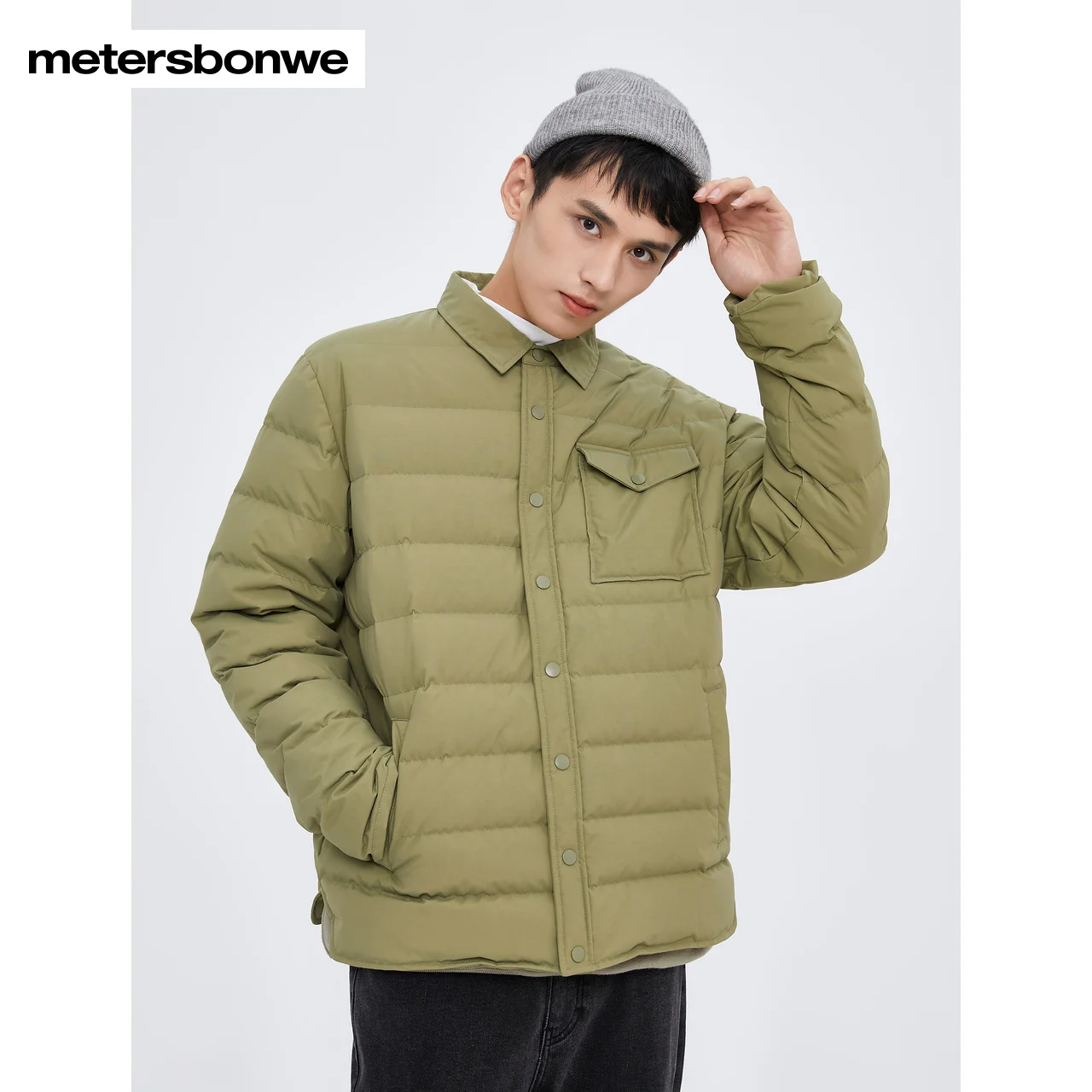 Metersbonwe Men's 22New Winter Shirt Type 80%Eiderdow Down Jackets Fit Casual Fashion Warm Wear Solid Color High Quality Outwear