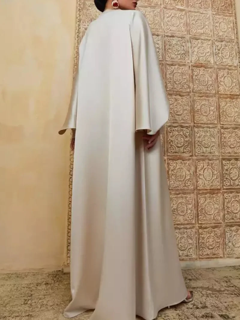 Onecozyday 2023 New Muslim Fashion Dress Spring Batwing Sleeves Solid Color Elegant Party Evening Dresses For Islam Women