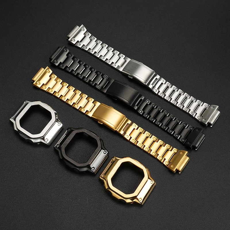 Фото Корпус с ремешком из нержавеющей стали, комплект модификаций для Casio G-SHOCK GW-M5610/B5600 GM-5600 DW5600, однотонные металлические маленькие квадратные модифицированные аксессуары №3