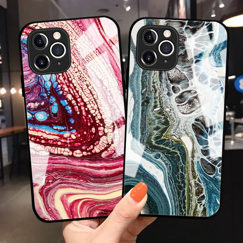 

Painting Marble Pattern Phone Cover For iPhone 11 12 13 14 Pro Max X XR XS Max 7 8 14 Plus 12 13 Mini Tempered Glass bumper Case