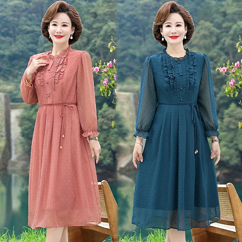 

2023 Spring Long Dress For Women Long Sleeve A-line Embroidery Stand Collar Midi Dresses Female Elegant Vestido Rebo