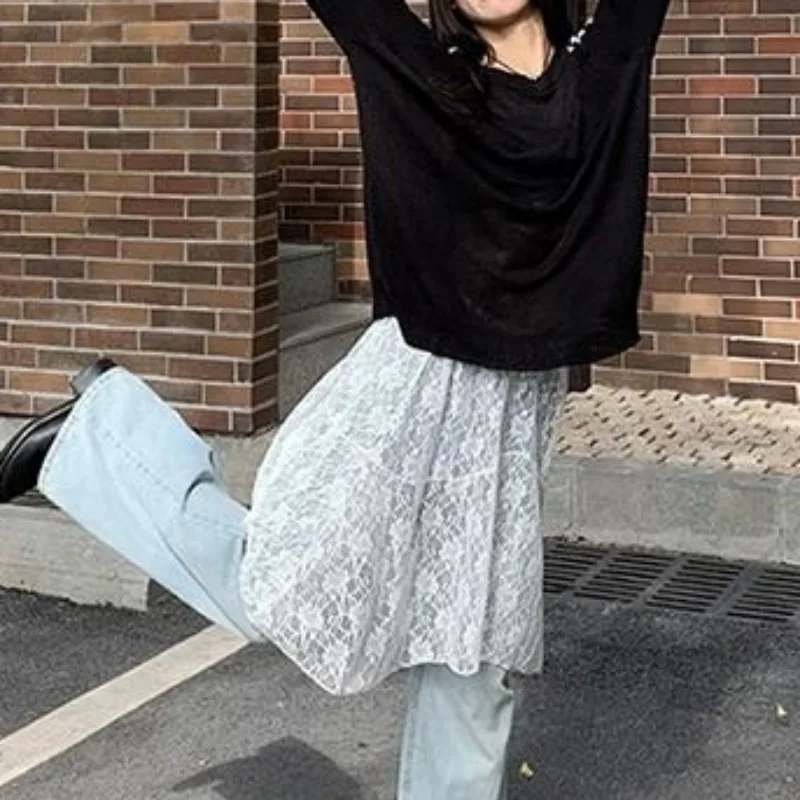 Женская асимметричная однотонная прозрачная юбка в корейском стиле